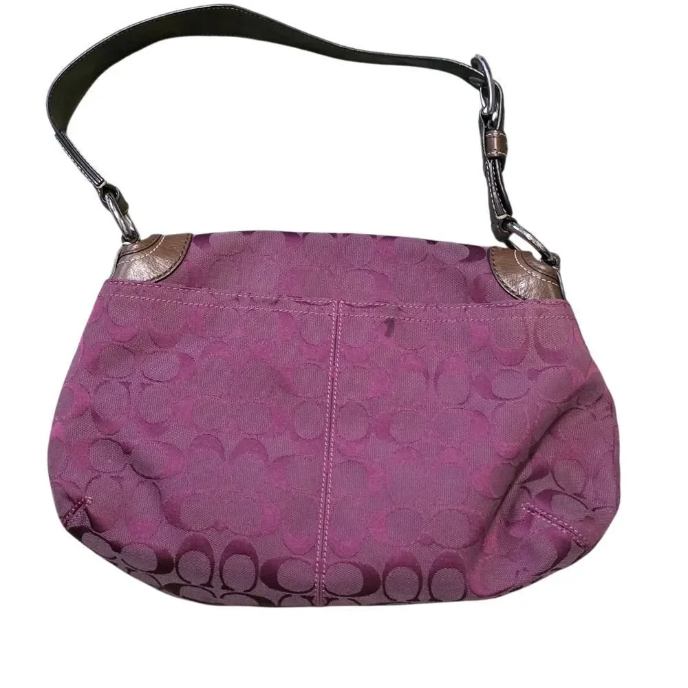 Vintage Signature Coach Pleated Grape Canvass Flap Bag